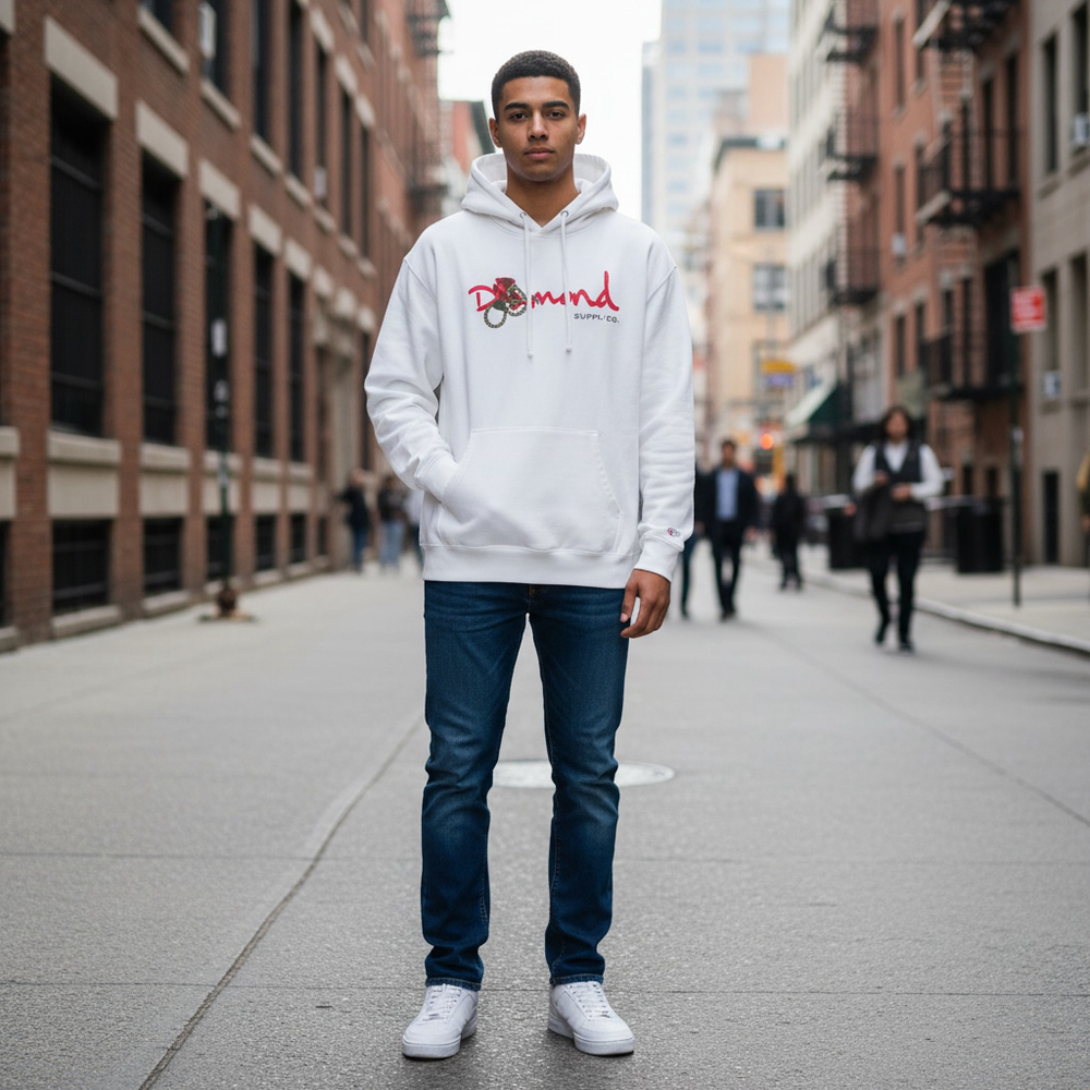 Men's Diamond Supply Co. White & Red Hoodie XL